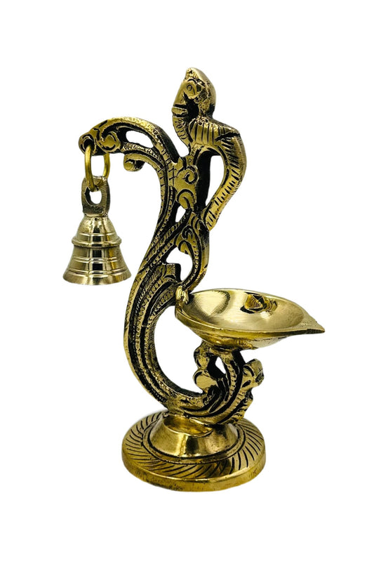 Majestic Peacock Diya Stand with Bell - swadeshsouq.com