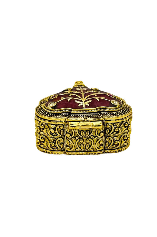 Maroon Jadau Box with Nagas Craftsmanship and Filigree Embellishments - swadeshsouq.com