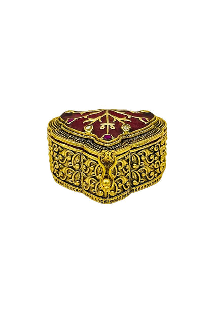 Maroon Jadau Box with Nagas Craftsmanship and Filigree Embellishments - swadeshsouq.com