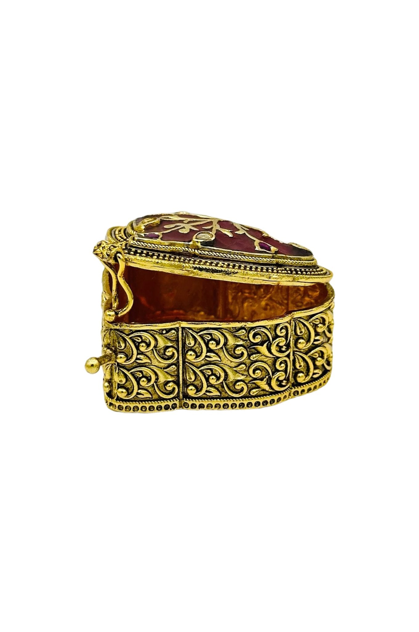 Maroon Jadau Box with Nagas Craftsmanship and Filigree Embellishments - swadeshsouq.com