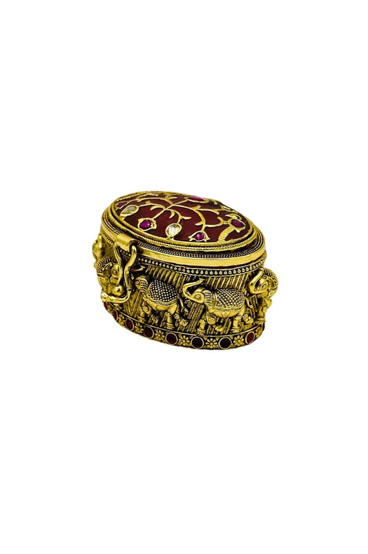 Maroon Jadau Kumkum Box Enhanced with Nagas and Filigree Details - swadeshsouq.com