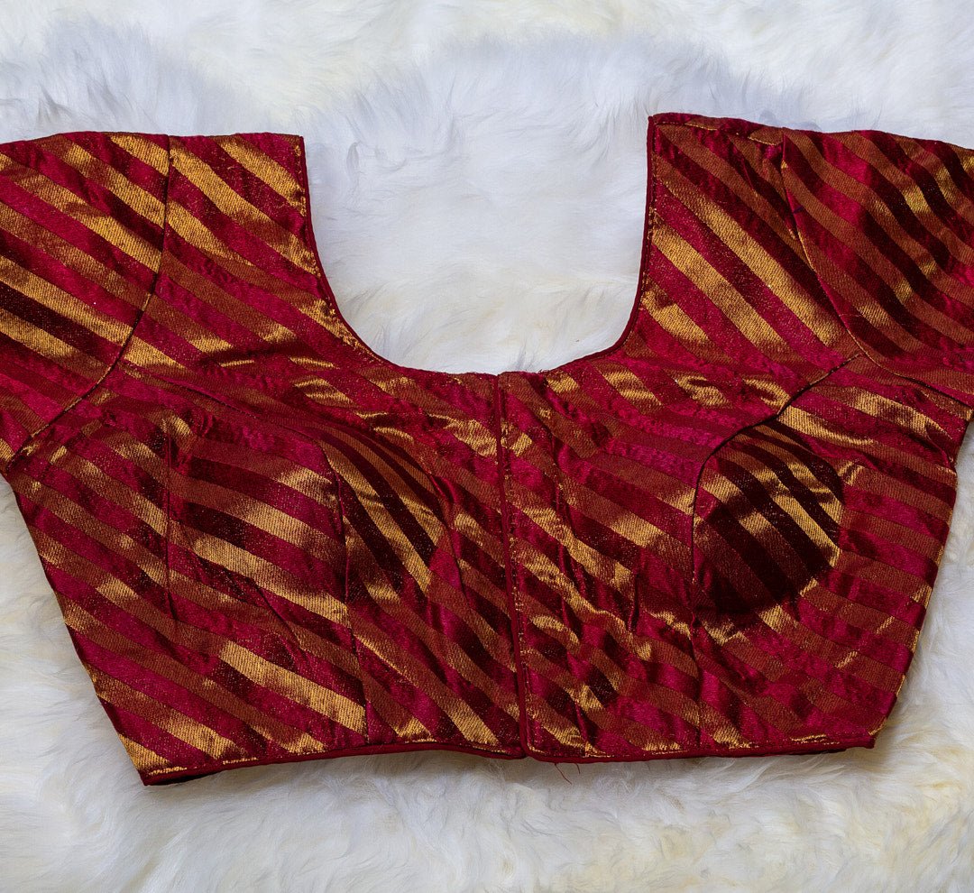 Maroon Semi Silk Blouse with Golden Stripes: A Classic and Elegant Addition to Your Ethnic Wardrobe - swadeshsouq.com