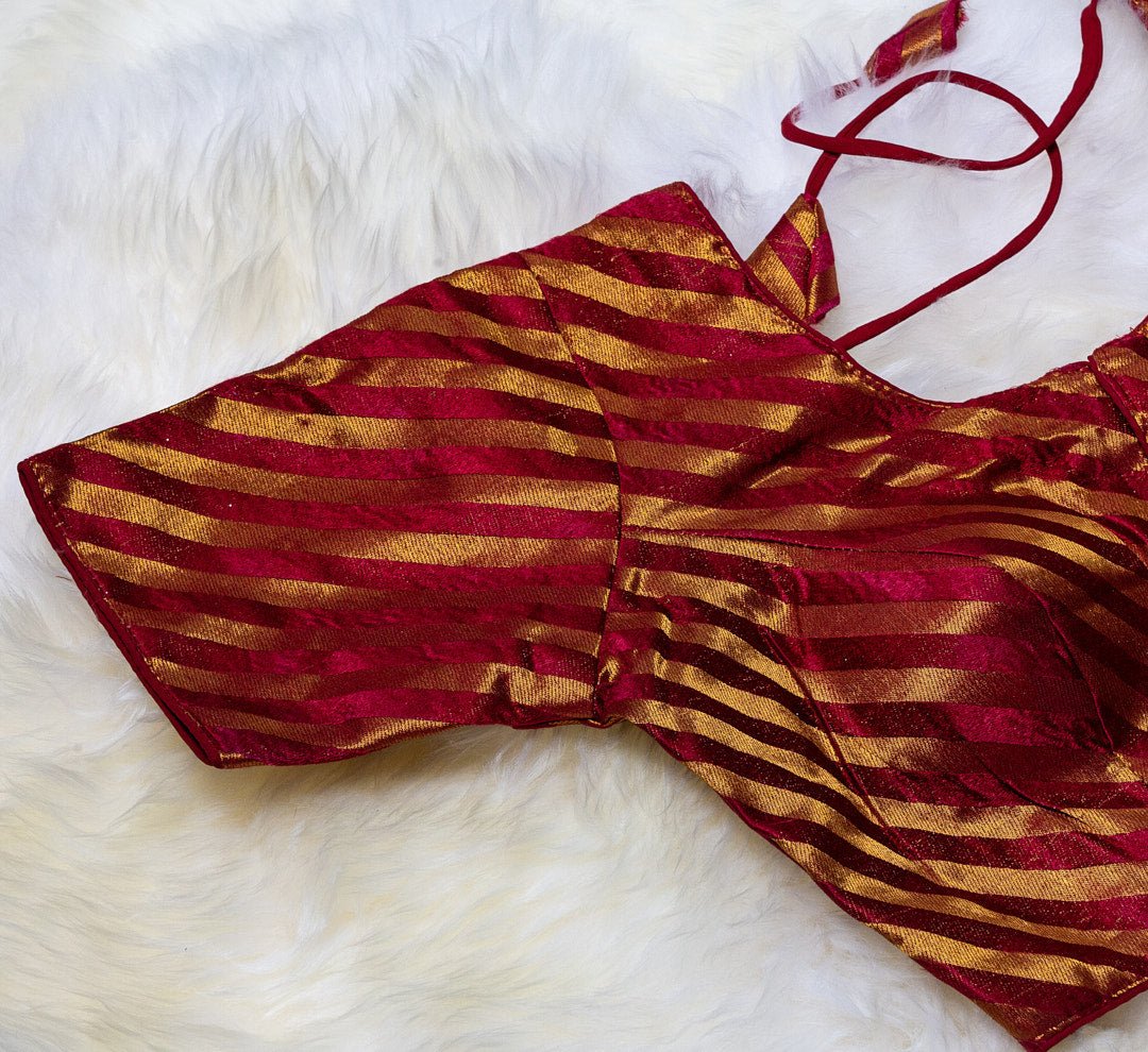 Maroon Semi Silk Blouse with Golden Stripes: A Classic and Elegant Addition to Your Ethnic Wardrobe - swadeshsouq.com