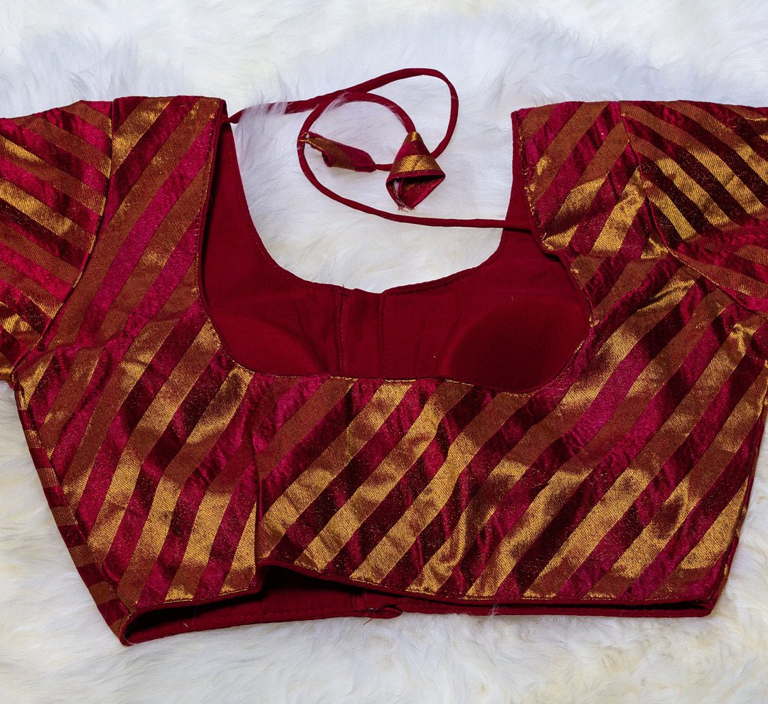 Maroon Semi Silk Blouse with Golden Stripes: A Classic and Elegant Addition to Your Ethnic Wardrobe - swadeshsouq.com