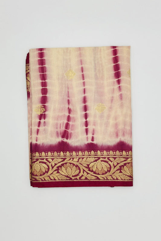 Maroon Shibori Dyed Chanderi Silk Dupatta - swadeshsouq.com