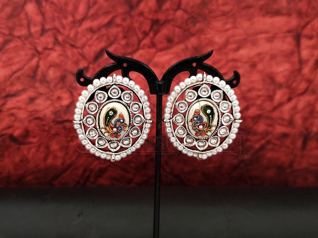 Meenakari Studs Embossed with Pearls: A Masterpiece of Elegance and Beauty. - swadeshsouq.com