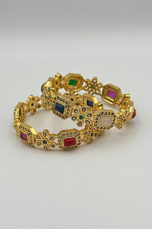 Mesmerising Radiance: Multi-Colour Stone Bangles with Intricate Design - swadeshsouq.com