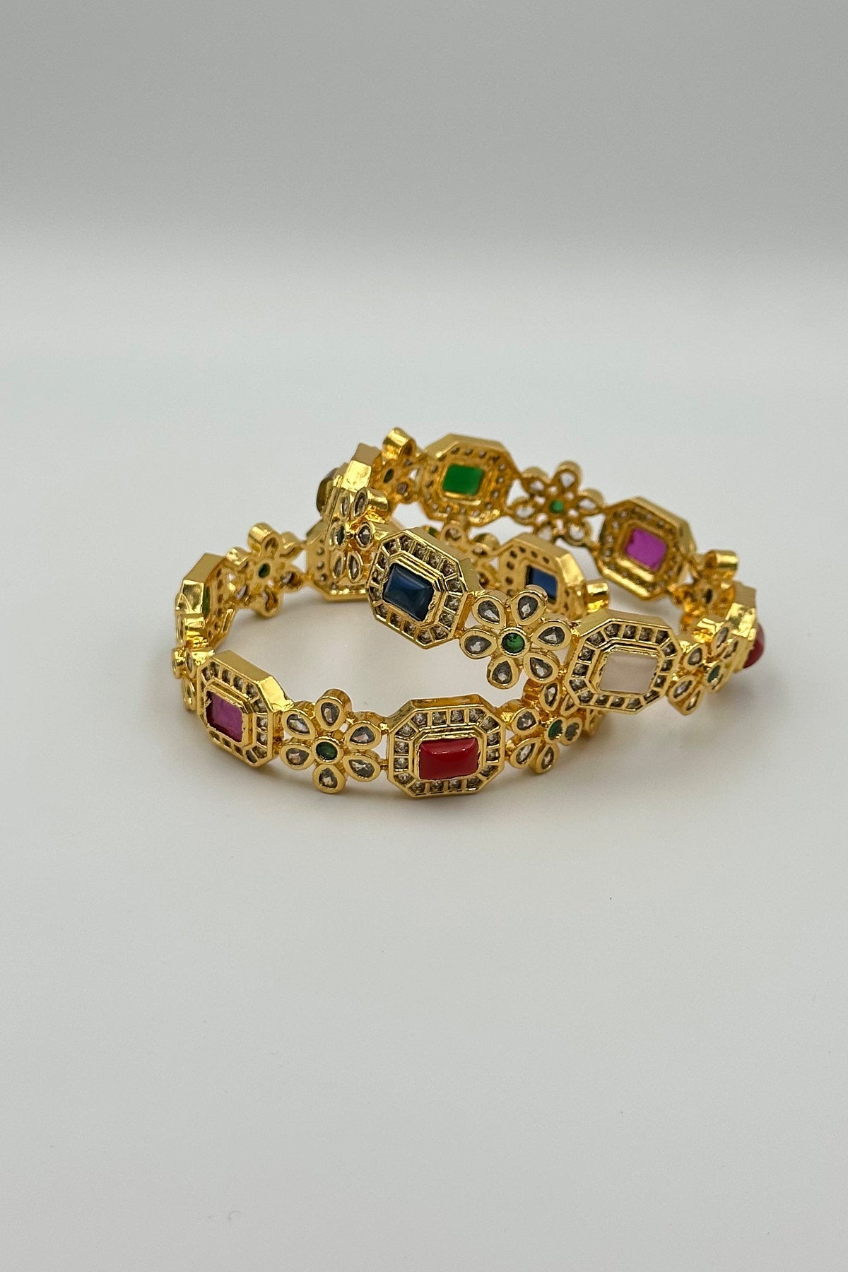 Mesmerising Radiance: Multi-Colour Stone Bangles with Intricate Design - swadeshsouq.com