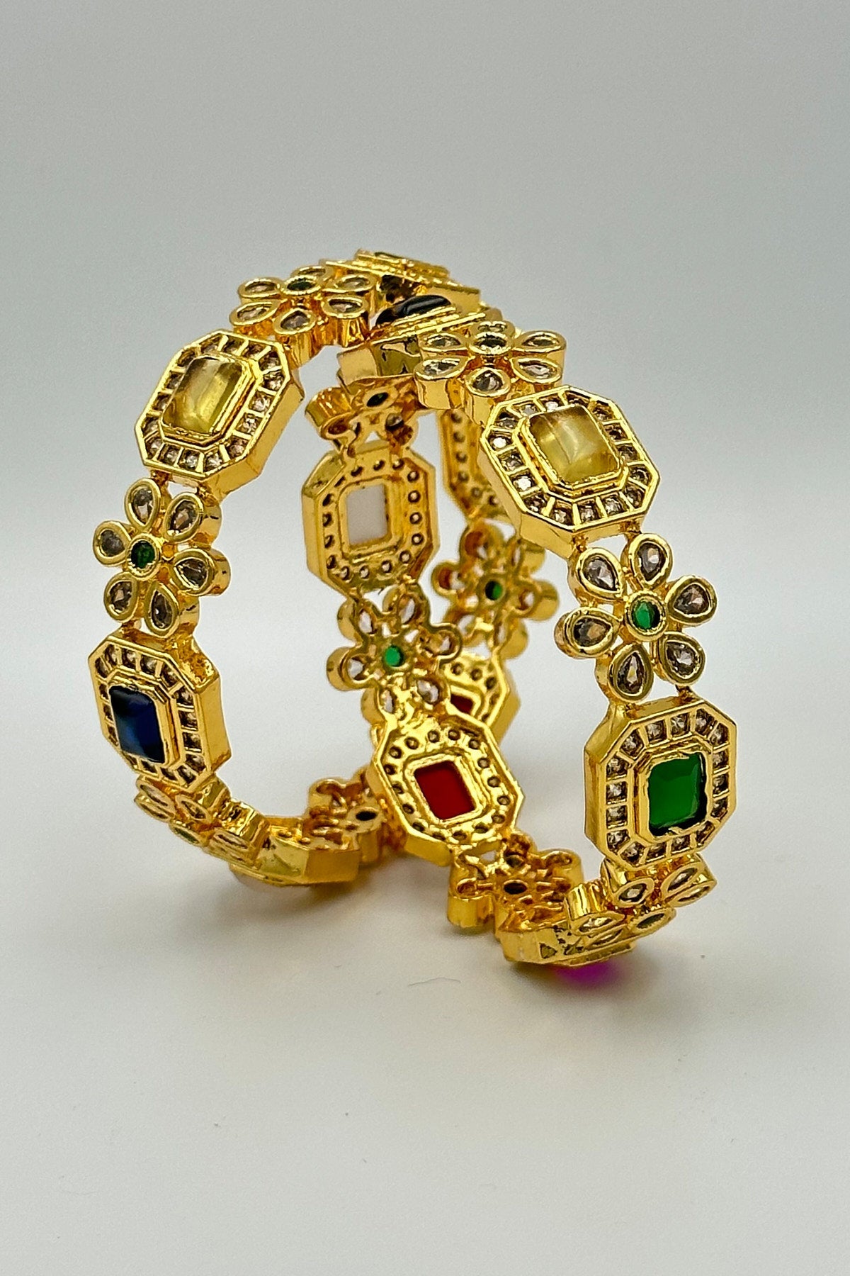 Mesmerising Radiance: Multi-Colour Stone Bangles with Intricate Design - swadeshsouq.com