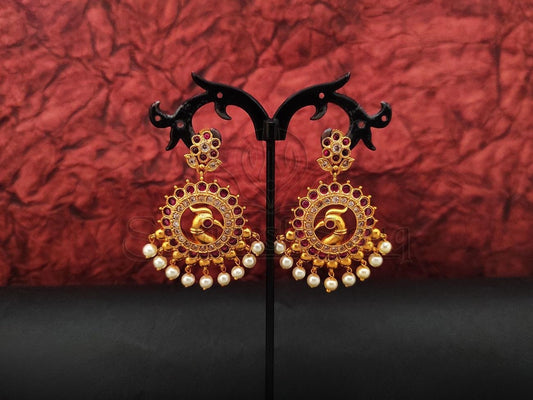 Mesmerizing Peacock Design Danglers with Ruby, Green, and White Stone Embellishments. - swadeshsouq.com