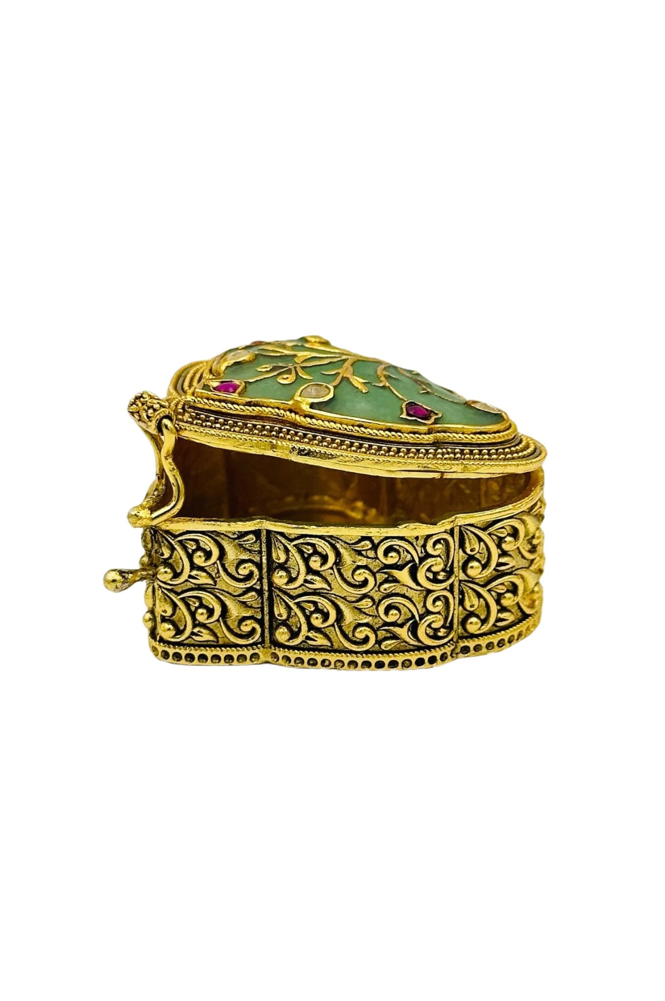 Mint Green Jadau Box with Nagas Craftsmanship and Filigree Details - swadeshsouq.com