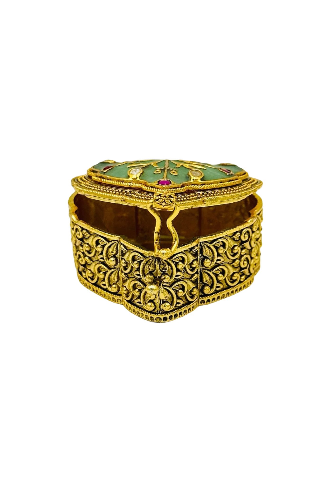 Mint Green Jadau Box with Nagas Craftsmanship and Filigree Details - swadeshsouq.com