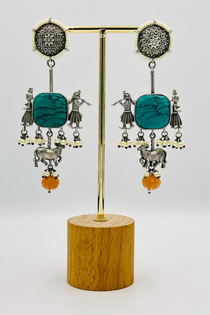 Multicolored Silver Danglers with Artistic Intrigue - swadeshsouq.com