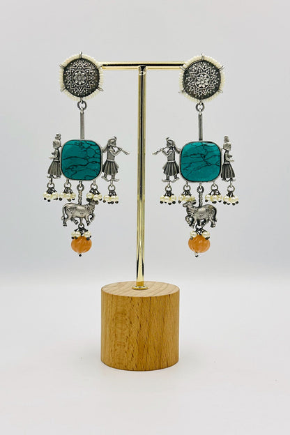 Multicolored Silver Danglers with Artistic Intrigue - swadeshsouq.com