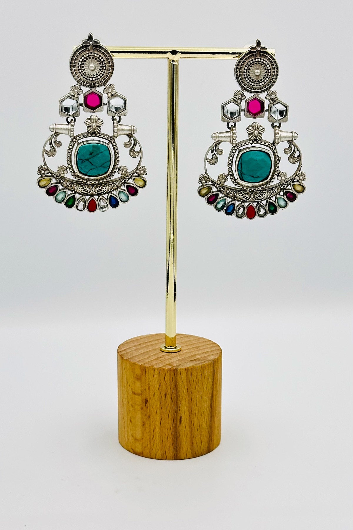 Multicolored Stone Silver Earrings - swadeshsouq.com