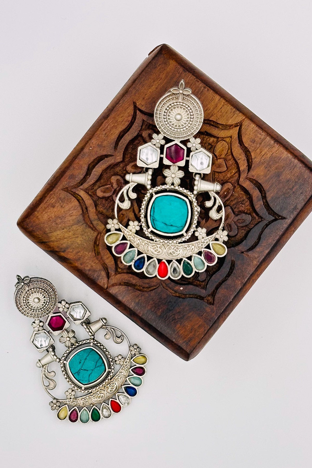 Multicolored Stone Silver Earrings - swadeshsouq.com