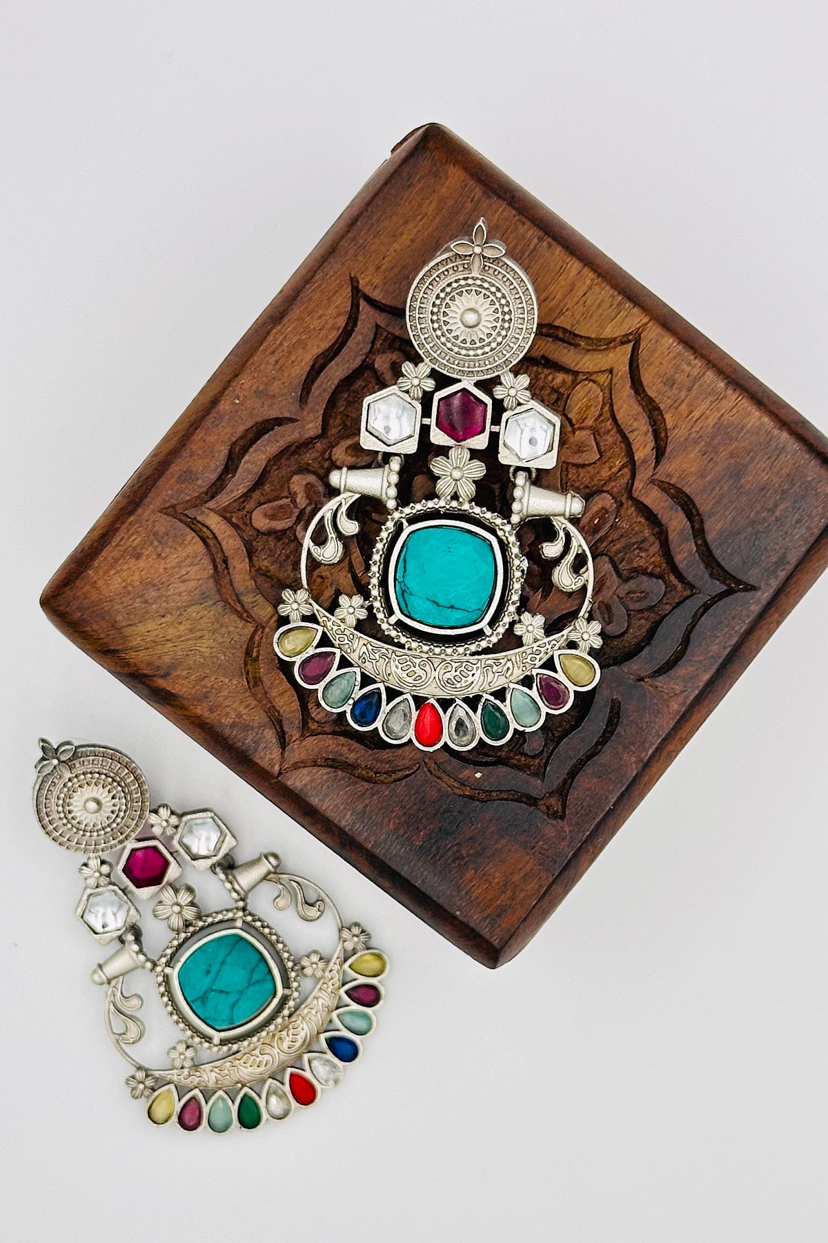 Multicolored Stone Silver Earrings - swadeshsouq.com