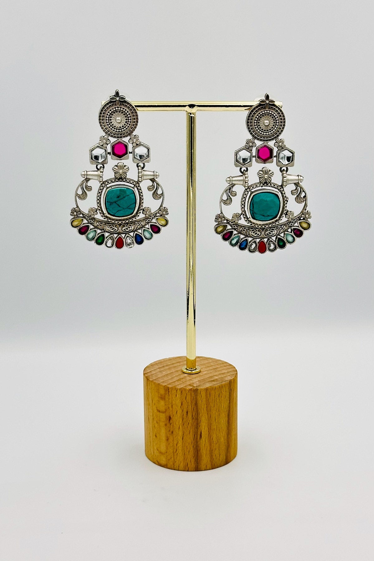 Multicolored Stone Silver Earrings - swadeshsouq.com