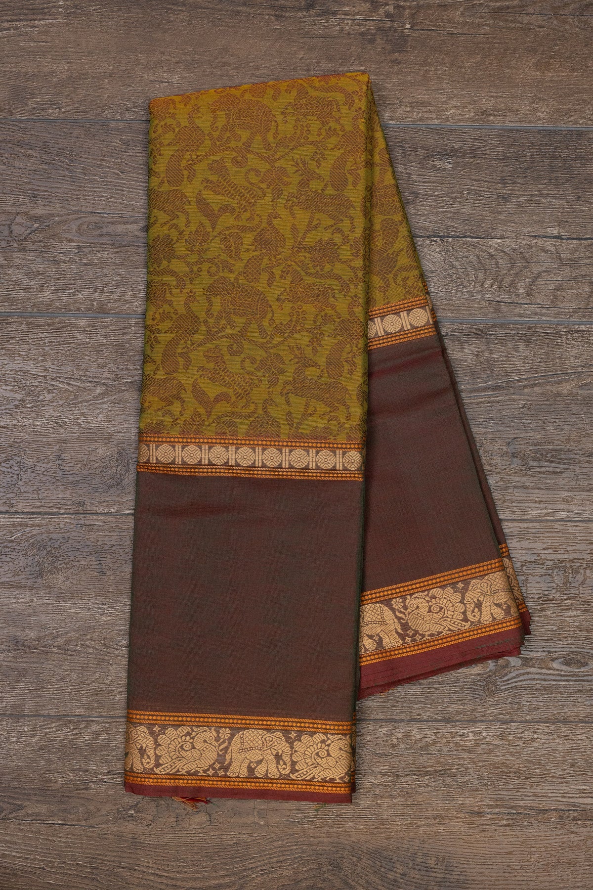 Mustard Yellow, Dark Green & Maroon Vanasingaram Brilliance - swadeshsouq.com