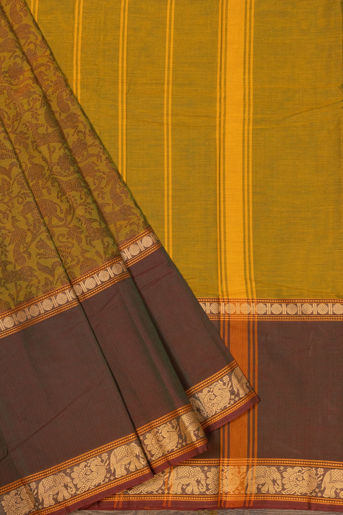 Mustard Yellow, Dark Green & Maroon Vanasingaram Brilliance - swadeshsouq.com