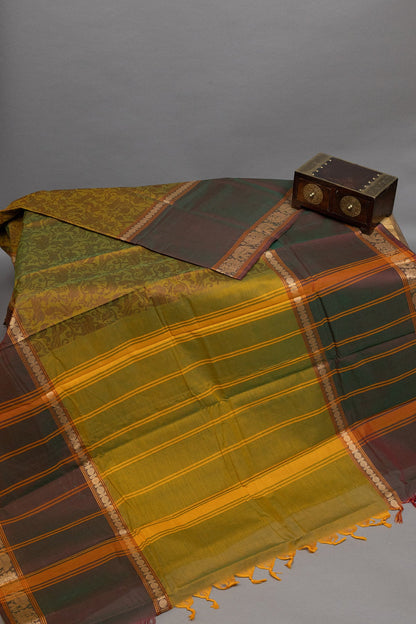 Mustard Yellow, Dark Green & Maroon Vanasingaram Brilliance - swadeshsouq.com