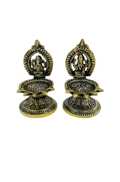 Nagas-Inspired Pure Brass Lakshmi Ganesh Diya Set - swadeshsouq.com