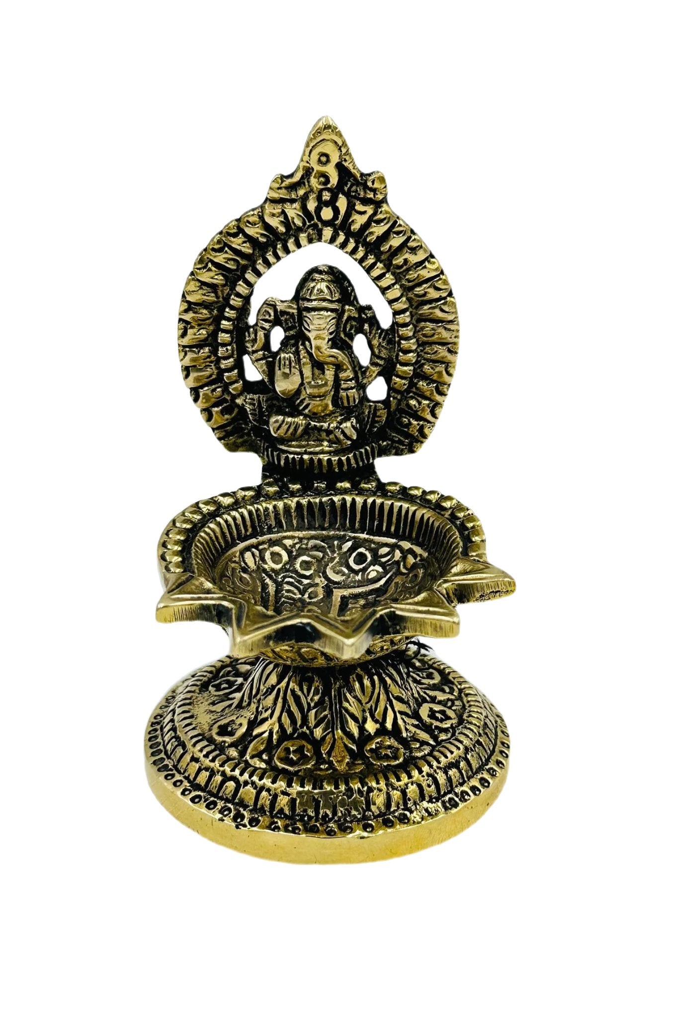 Nagas-Inspired Pure Brass Lakshmi Ganesh Diya Set - swadeshsouq.com