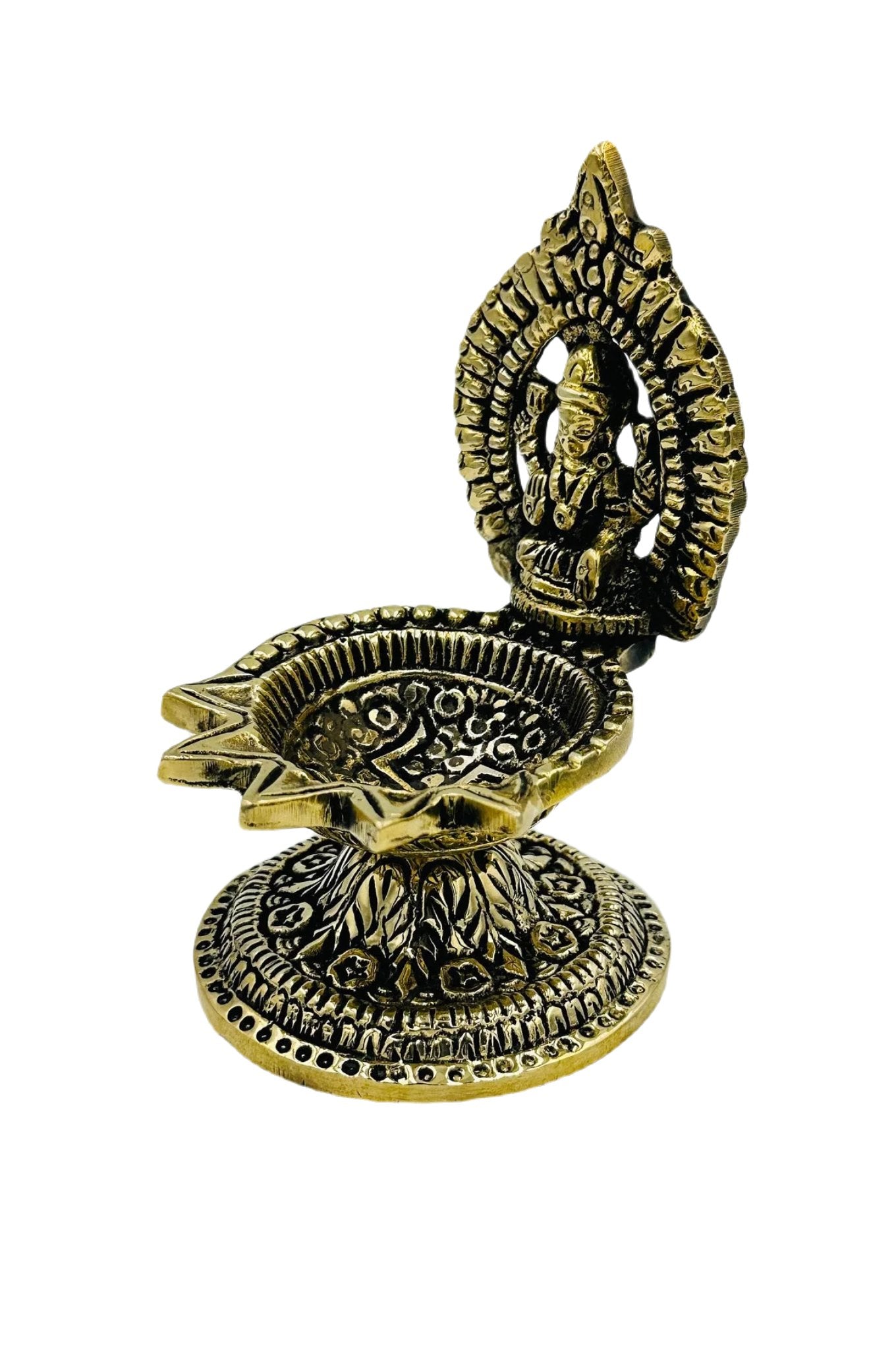 Nagas-Inspired Pure Brass Lakshmi Ganesh Diya Set - swadeshsouq.com