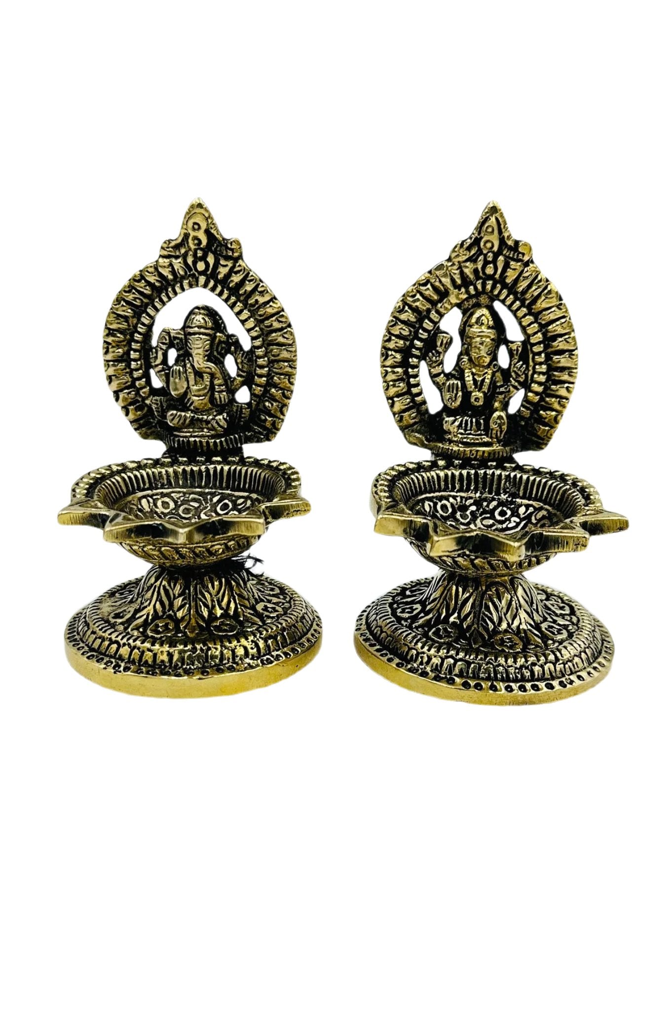 Nagas-Inspired Pure Brass Lakshmi Ganesh Diya Set - swadeshsouq.com