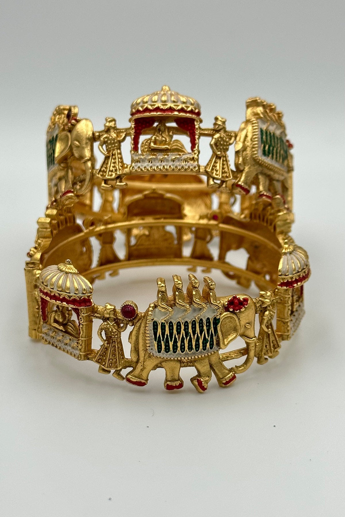 Pallanquine Theme Bangles Set with Elephant Motifs and Enamel Embellishments - swadeshsouq.com