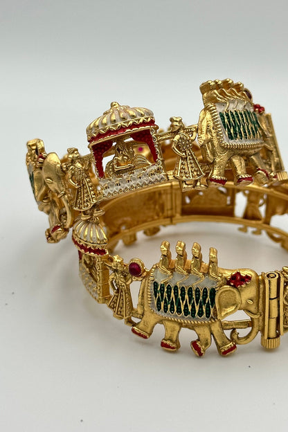 Pallanquine Theme Bangles Set with Elephant Motifs and Enamel Embellishments - swadeshsouq.com