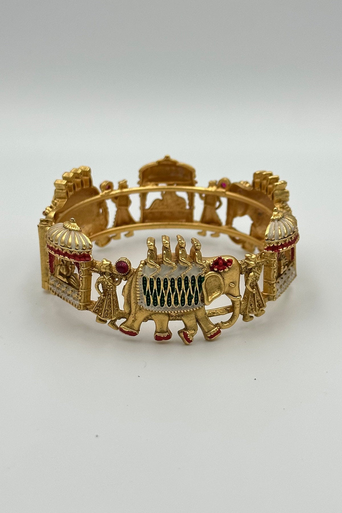 Pallanquine Theme Bangles Set with Elephant Motifs and Enamel Embellishments - swadeshsouq.com