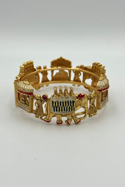 Pallanquine Theme Bangles Set with Elephant Motifs and Enamel Embellishments - swadeshsouq.com