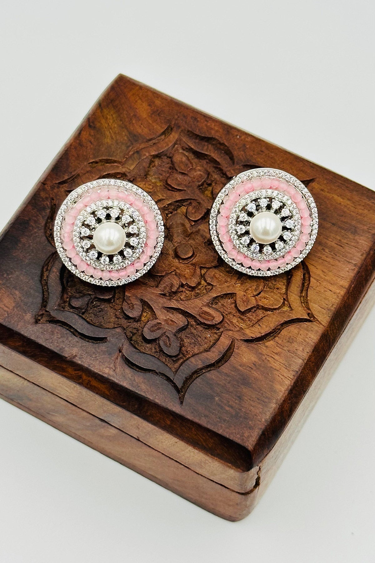 Pearl Elegance - Stunning CZ Studs with Pink and White Stones - swadeshsouq.com