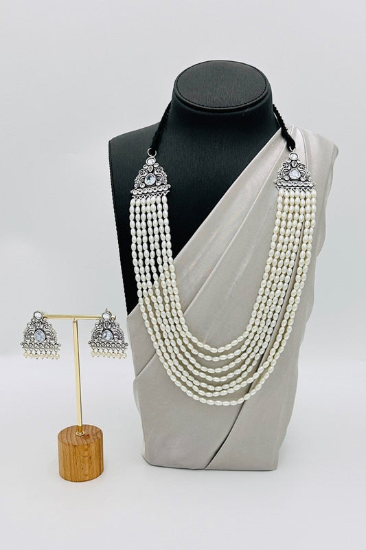 Pearl White Elegance: Necklace Set with Peacock Pendant - swadeshsouq.com