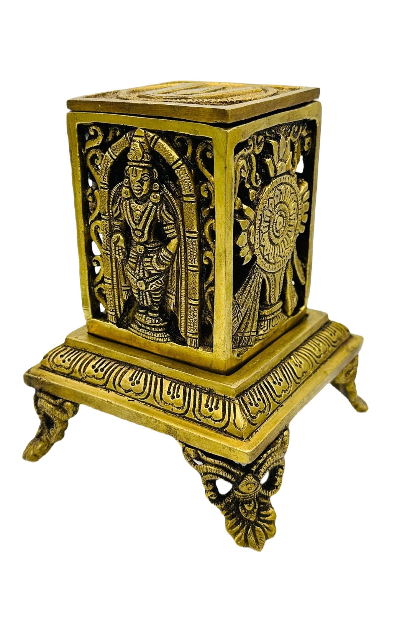 Perumal Sambrani Stand with Intricate Antique Design in pure brass - swadeshsouq.com