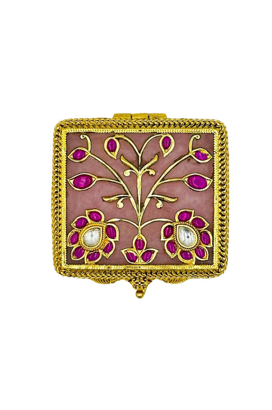 Pink Luminescence: Keepsake Box Adorned with Jadau Brilliance - swadeshsouq.com