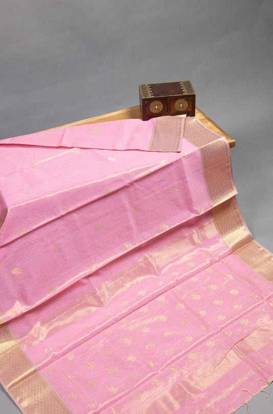 Pink Maheshwari Silk Tissue Saree - swadeshsouq.com