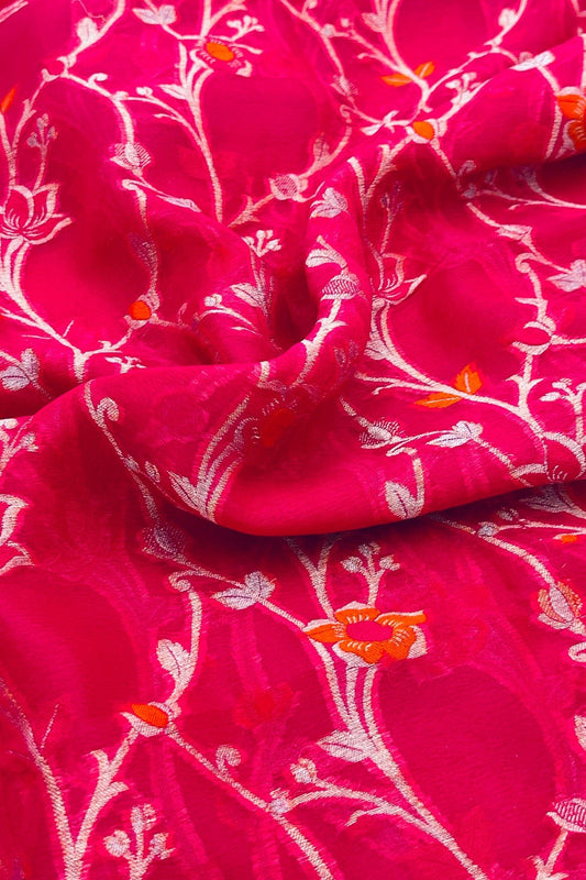 Pink Majesty: Banarasi Pure Georgette Dupatta - swadeshsouq.com