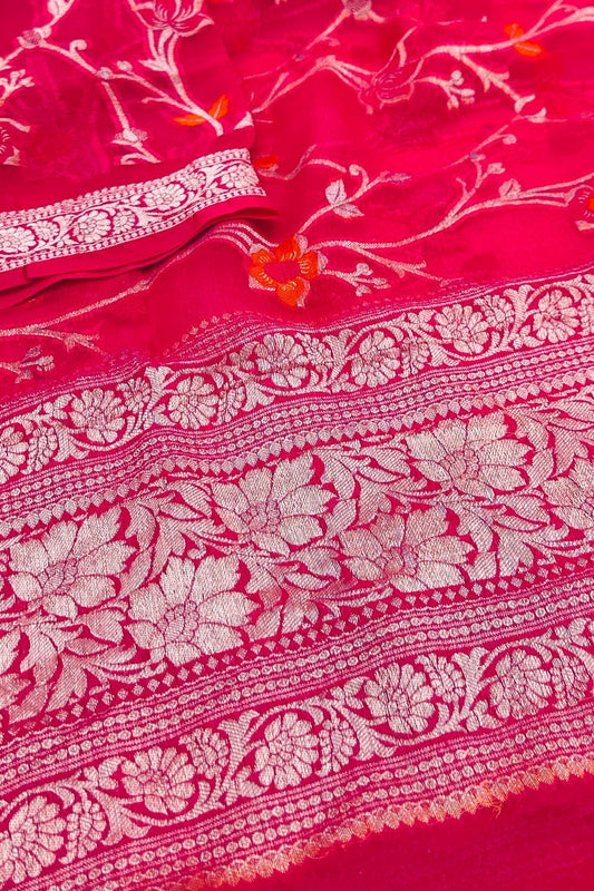 Pink Majesty: Banarasi Pure Georgette Dupatta - swadeshsouq.com