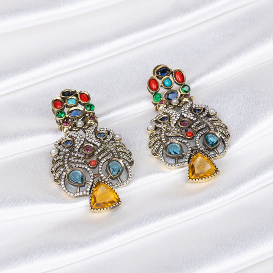 Plume Brilliance: Peacock Earrings with CZ Sparkle - swadeshsouq.com