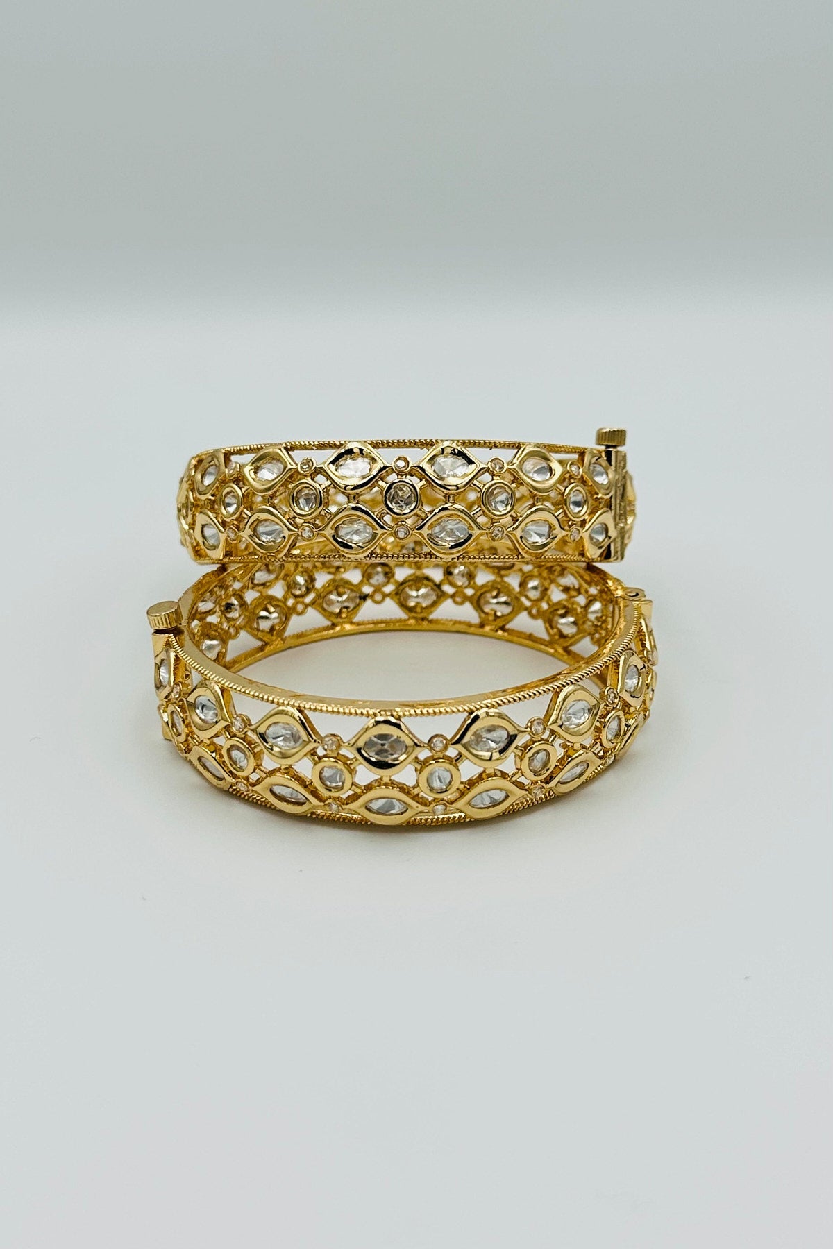 Premium High Gold Bangles Set with Kundan Stones - swadeshsouq.com