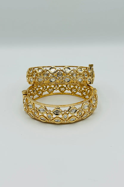 Premium High Gold Bangles Set with Kundan Stones - swadeshsouq.com