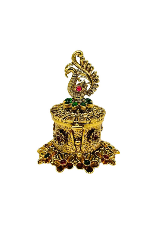 Premium Peacock Kumkum/Sindoor Box in Nagas Artistry with Kemp Accents - swadeshsouq.com