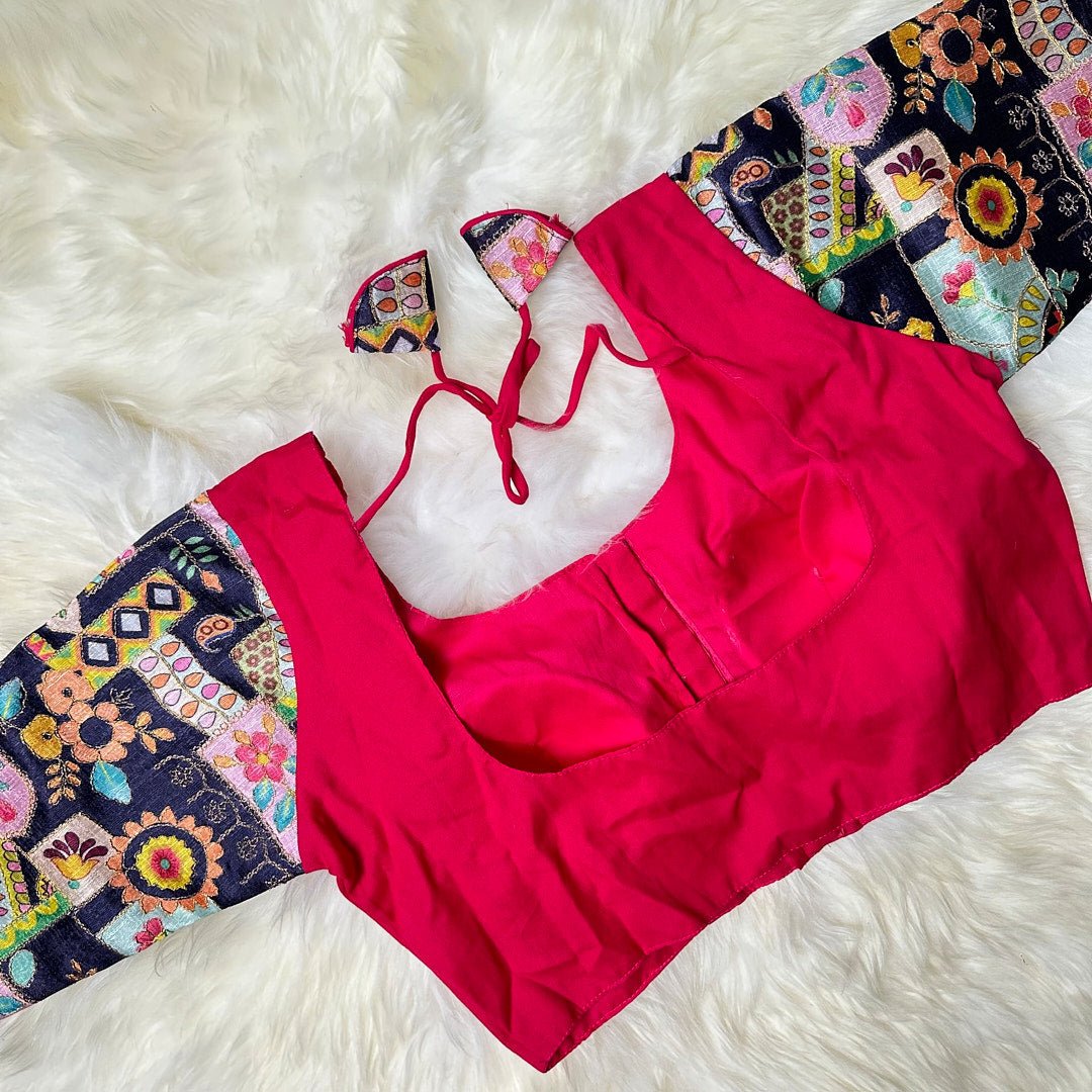 Pretty in Pink: A Charming Blouse with Contrasting Sleeves and Beautiful Design. - swadeshsouq.com