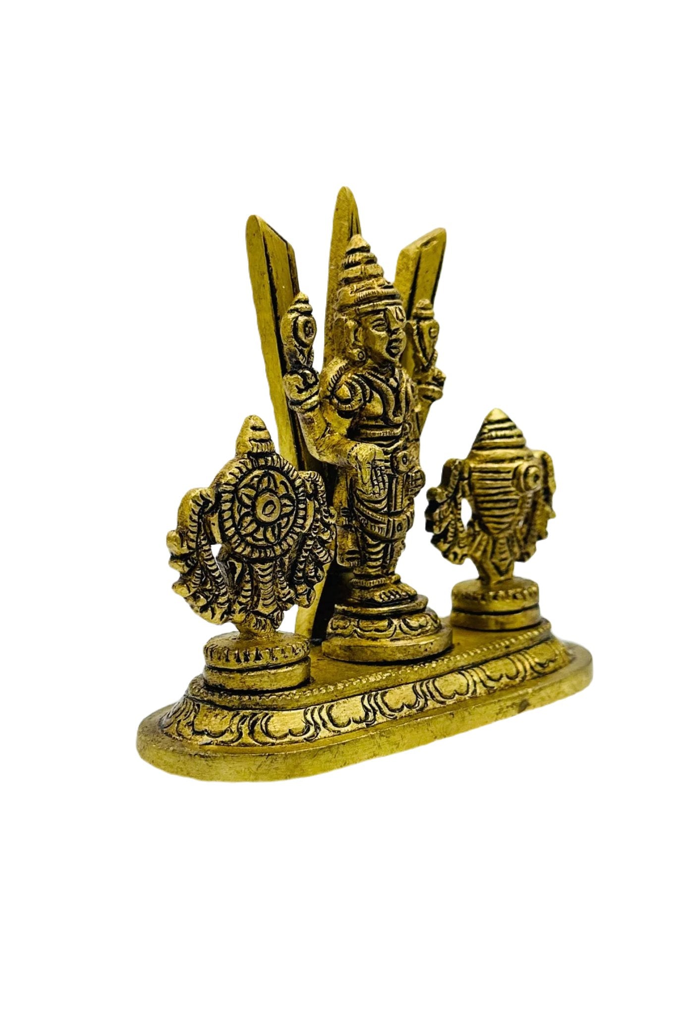 Pure Brass Balaji Idol with Shanku, Chakram, and Namam: A Divine Masterpiece - swadeshsouq.com