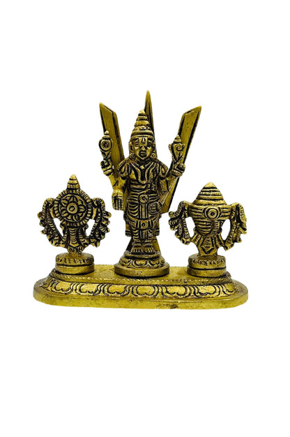 Pure Brass Balaji Idol with Shanku, Chakram, and Namam: A Divine Masterpiece - swadeshsouq.com