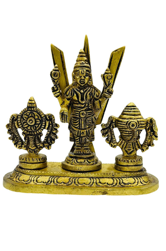 Pure Brass Balaji Idol with Shanku, Chakram, and Namam: A Divine Masterpiece - swadeshsouq.com