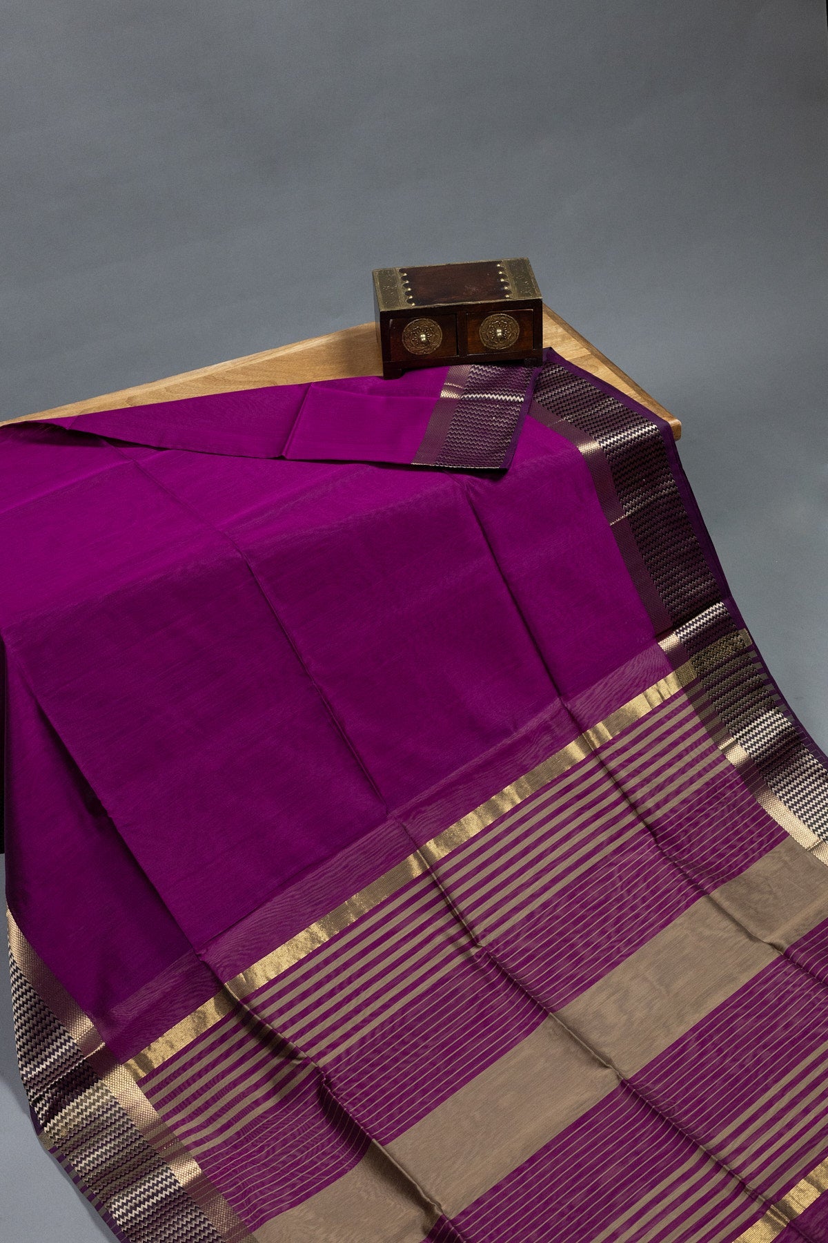 Purple Maheshwari Silk-Cotton Saree - swadeshsouq.com