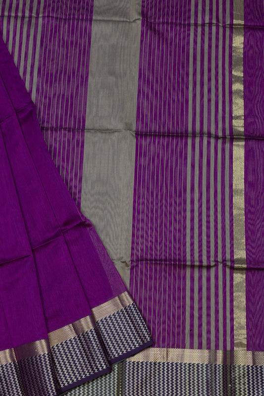 Purple Maheshwari Silk-Cotton Saree - swadeshsouq.com